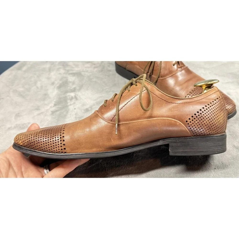 Kenneth Cole‎ Shoes Mens Size 9.5 Brown Leather Cap Toe Oxford Across The Pond